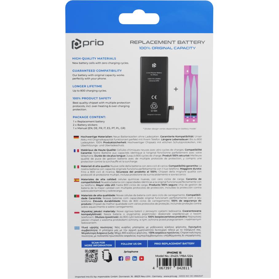 Thumbnail - prio Akkuzelle für iPhone 15 (ohne Flex-Kabel), Smartphone Akku