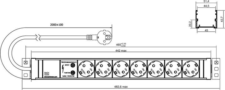 Produktbild Bachmann Verlängerungsschnur (Rack (16 x, CEE 7/3, 2 m)