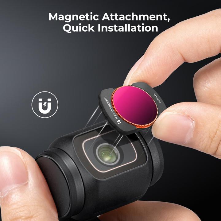 Actual product image K&F Concept 4pcs Filter Kit, Magnetic ND8/PL+ND16/PL+ND32/PL+ND64/PL, HD, Anti-Reflection Green Coating, Waterpr (Osmo Pocket 3)