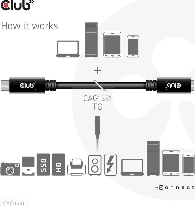 Productafbeelding Club 3D USB C — USB C (1 m, USB 3.0, 60 W)