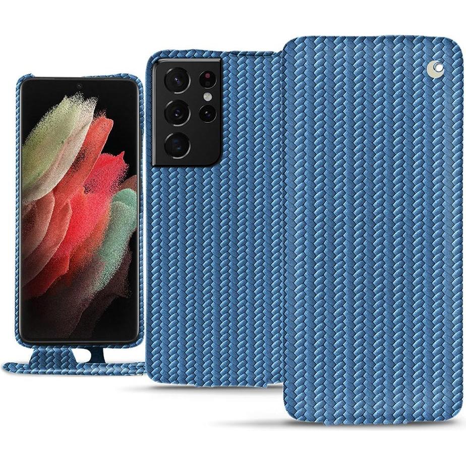 Noreve Lederschutzhülle vertikal (Samsung Galaxy S21 Ultra), Smartphone Hülle, Blau