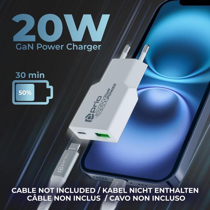 prio Wandladegerät GaN POWER 20W PD PPS (USB C) + QC 3.0 (USB A) weiss (20 W, 1 Port)