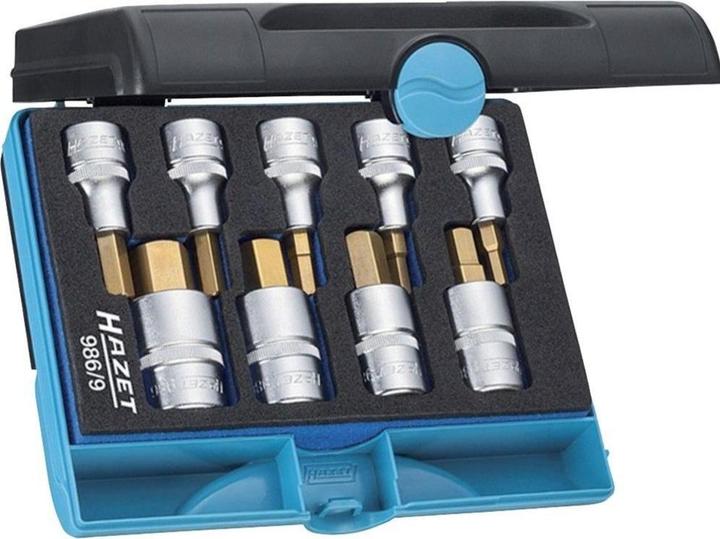 Actual product image HAZET Screwdriver socket set 986/9 ∙ Square, hollow 12.5 mm (1/2 inch) ∙ Inside hexagon profile ∙ 5…