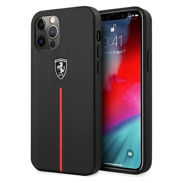 Ferrari FEOMSHCP12LBK IPhone 12 Pro Max Czarny/black Hardcase Off Track Leather Nylon Stripe (Apple IPhone 12 Pro Max), Smartphone Hülle, Schwarz
