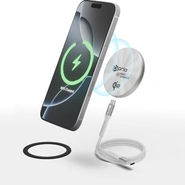 Produktbild prio Magnetisches kabelloses Ladegerät MAG (USB C) silber (15 W)