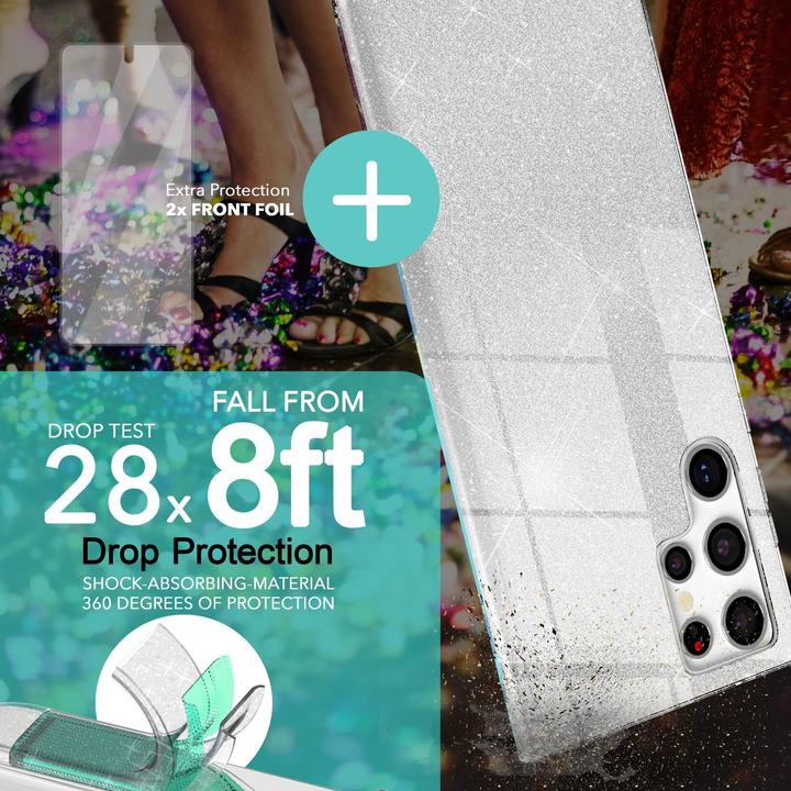 Produktbild Nalia Glitzer Silikon Hülle mit 2x Displayschutz (Samsung Galaxy S23 Ultra)