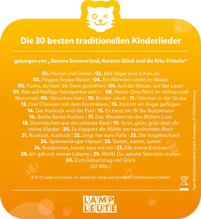 Produktbild Tigermedia Die 30 besten traditionellen Kinderlieder (Deutsch)