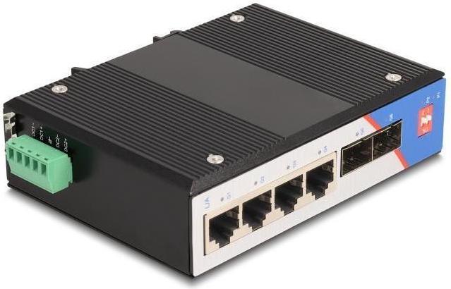 Actual product image Delock Industrial Gigabit Ethernet switch 4 port RJ45 2 port SFP for top-hat rail (6 Ports)