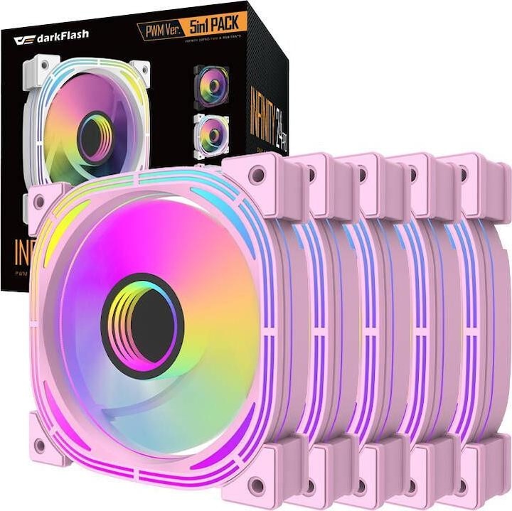 Actual product image Darkflash Tech INF24 5in1 ARGB Computer fan set (pink) (120 mm, 5 x)