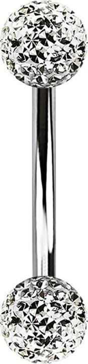Image du produit Star Piercing Banane argentée avec deux boules de cristal argenté Epoxy de protection (sans laiton, Acier chirurgical 316L)