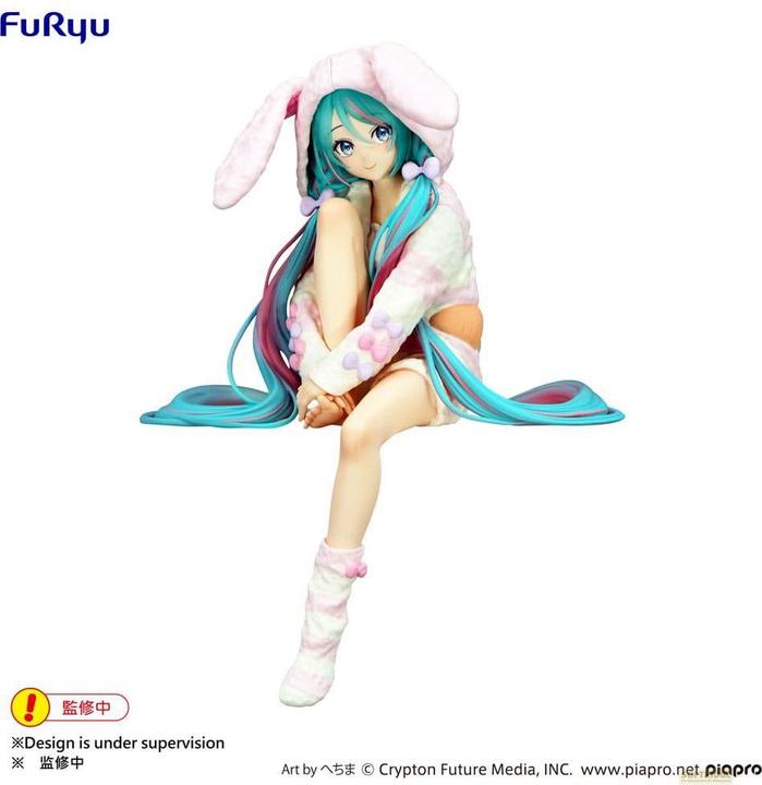 Actual product image Furyu Hatsune Miku Noodle Stopper PVC Statue Rabbit Ear Hood Pajama 14 cm