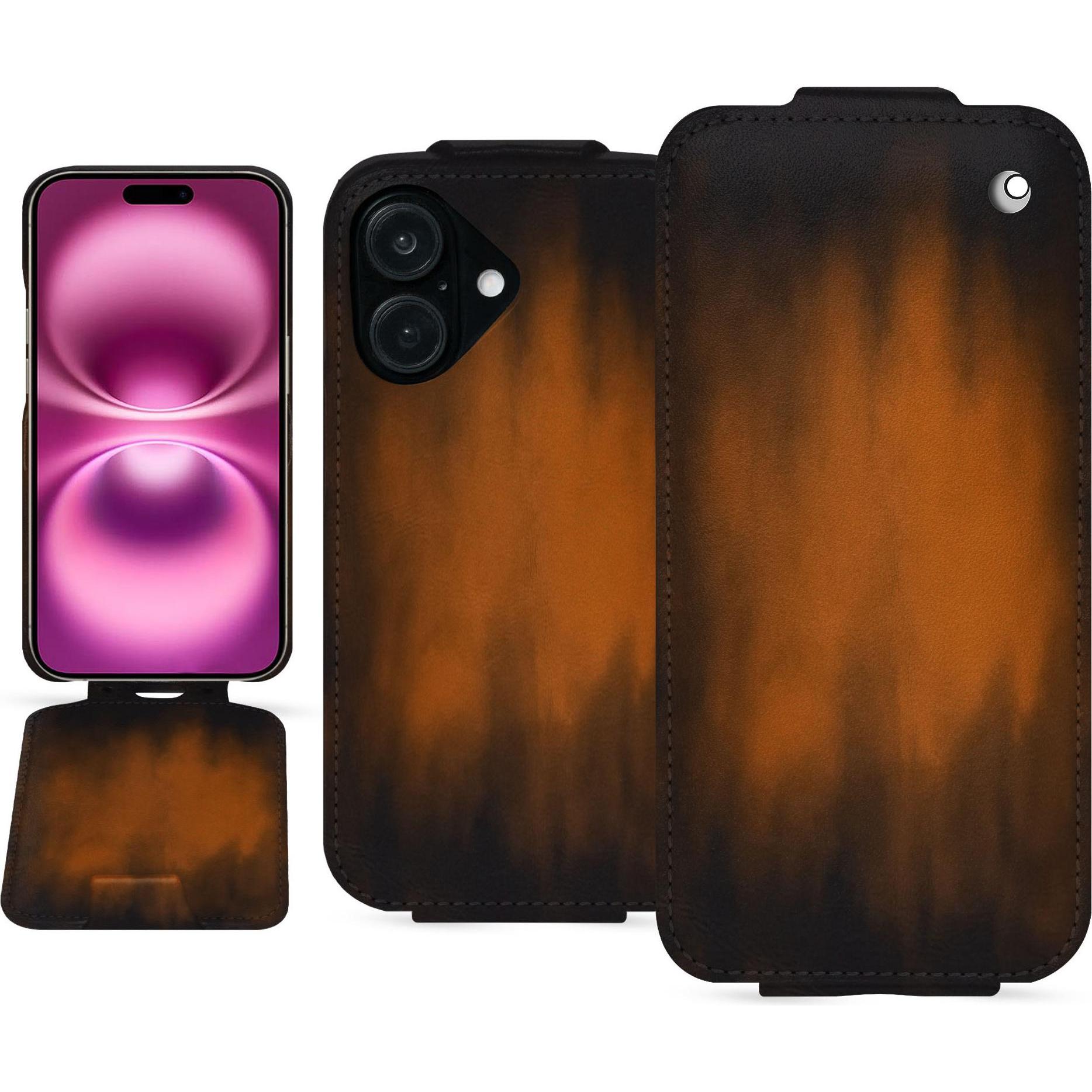 Noreve Lederschutzhülle vertikal (Apple iPhone 16 Plus), Smartphone Hülle, Braun