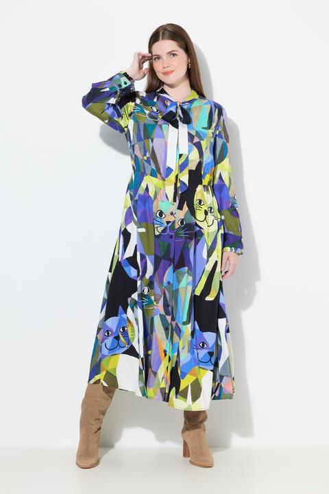 Image du produit Ulla Popken Robe maxi à manches longues, encolure en V et lavallière, coupe évasée (60)