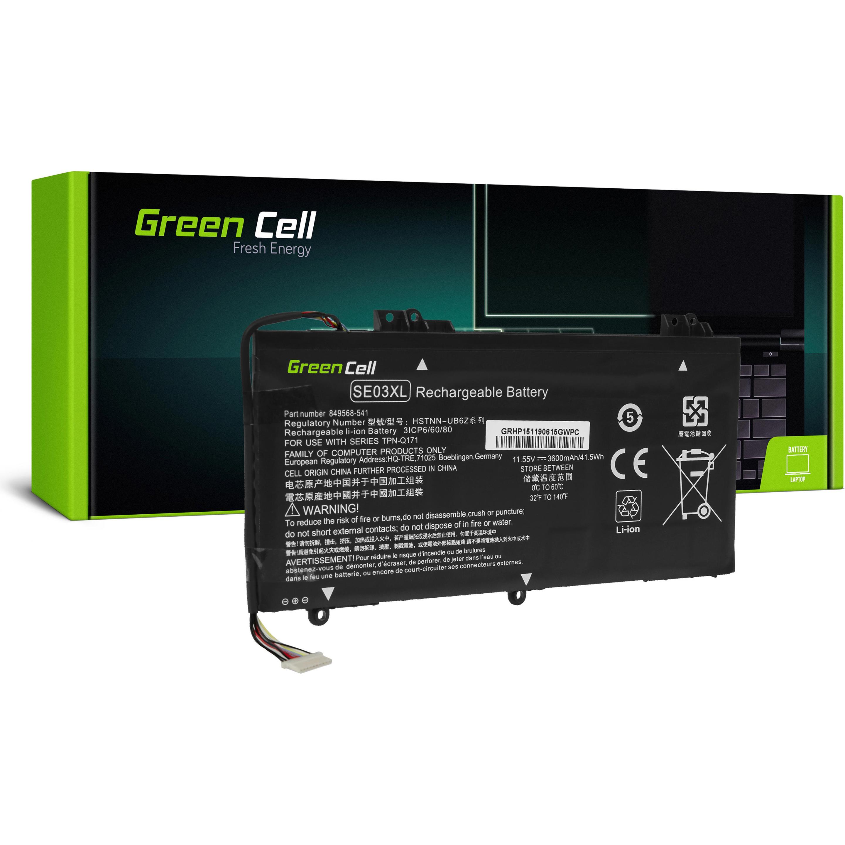 GreenCell Batteria SE03XL per HP HP Pavilion 14-AL 14-AV - 11.55V - 3400mAh (3 cubicoli, 3400 mAh), Batteria per notebook, Nero