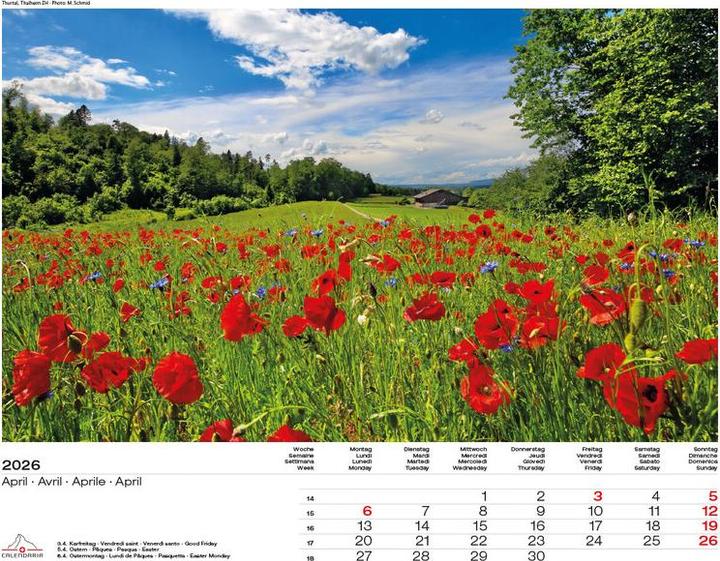 Produktbild Schweiz-Suisse-Svizzera-Switzerland 2026 (40 x 31 cm, Harter Einband, Französisch, Deutsch, Englisch, Italienisch)
