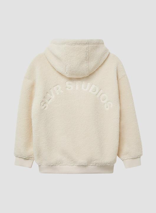 Produktbild S.Oliver Outdoor-Jacke Teddyplüsch-Jacke mit Kapuze und Wording-Prägung (158, 164)