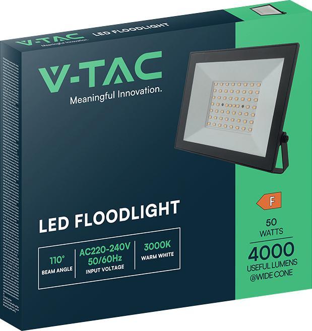 Produktbild V-TAC LED-Fluter, VT-44054, 50 W, 3000 K, EEK: F, 4000 lm, warmweiss, IP65, schwarz (4000 lm, IP65)