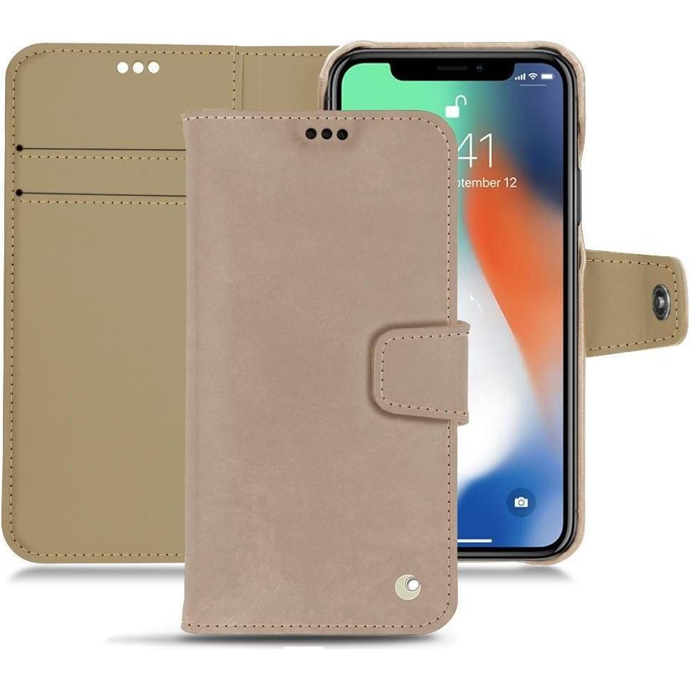 Noreve Lederschutzhülle Wallet (Apple iPhone XS Max), Smartphone Hülle, Beige