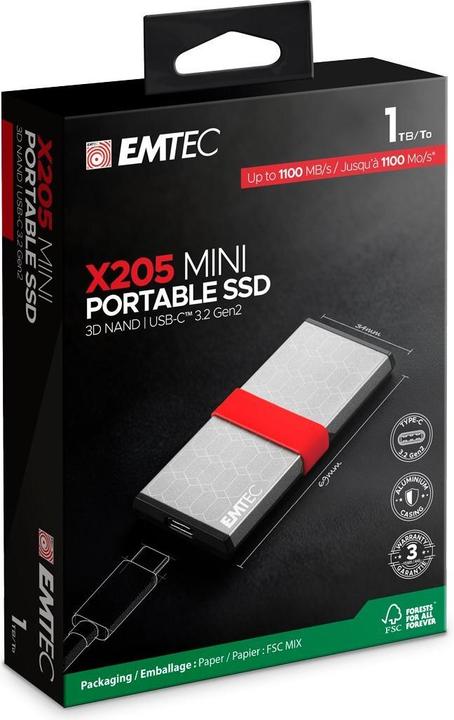 Image du produit Emtec SSD 3.2Gen2 X205 1TB Portable (1 To)