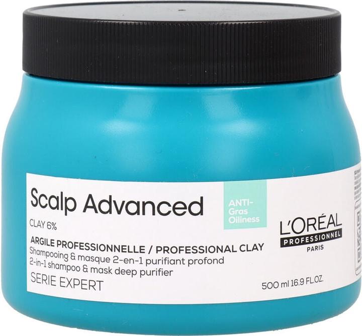 Immagine prodotto L'Oréal Professionnel SCALP ADVANCED antiolio 2 in 1 shampoo e maschera purificante profonda all'argilla 500 ml (500 ml, Shampoo liquido)