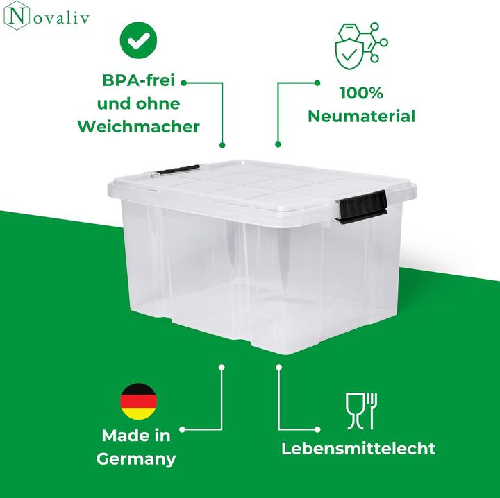 Immagine prodotto Novaliv 3x Aufbewahrungsboxen mit Deckel 27L transparente Nestbar stapelbare Storage boxes mit Clipv (46,5 x 36,5 x 24 cm, 27 l)