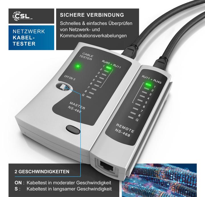 Actual product image CSL Network Cable Tester for RJ45 & RJ11 Cables - Patch Cord Cable Tester - LAN Network Cable Tester