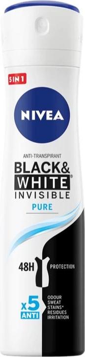 NIVEA Spray antitraspirante Invisible For Black & White Pure 150ml (Getto vaporizzato, 150 ml)