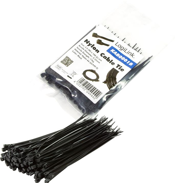 Actual product image LogiLink Cable tie 100 pieces, length: 100 mm, thickness: 2,5 mm, black (Plastic cable ties, 100 mm, 100 pcs.)
