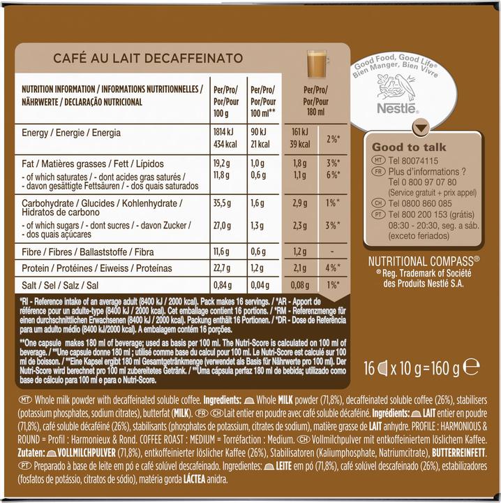 Produktbild Nescafé Dolce Gusto Café au lait Decaffeinato (16 x Port.)