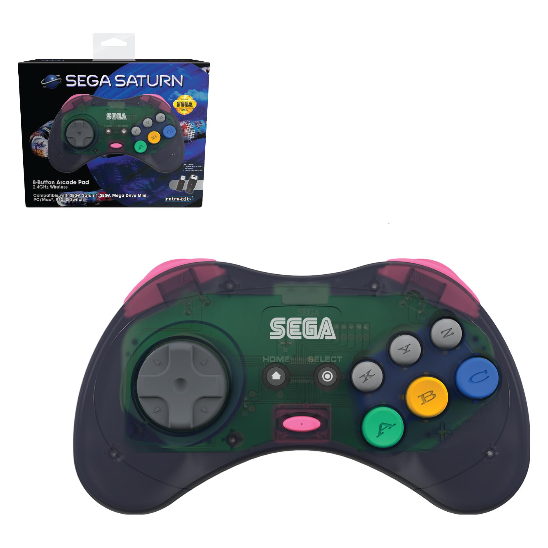 Retro-bit Sega Saturn 8-button Arcade Pad -langaton Peliohjain, Mega Drive, Harmaa (Mac, Pc, PS3, Sega Mega Drive, Switch), Gaming Controller, Grau