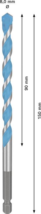 Produktbild Bosch Professional Zubehör Expert HEX-9 Multi Construction Bohrer, 8 x 90 x 150 mm (1,0 - 8,0 mm)