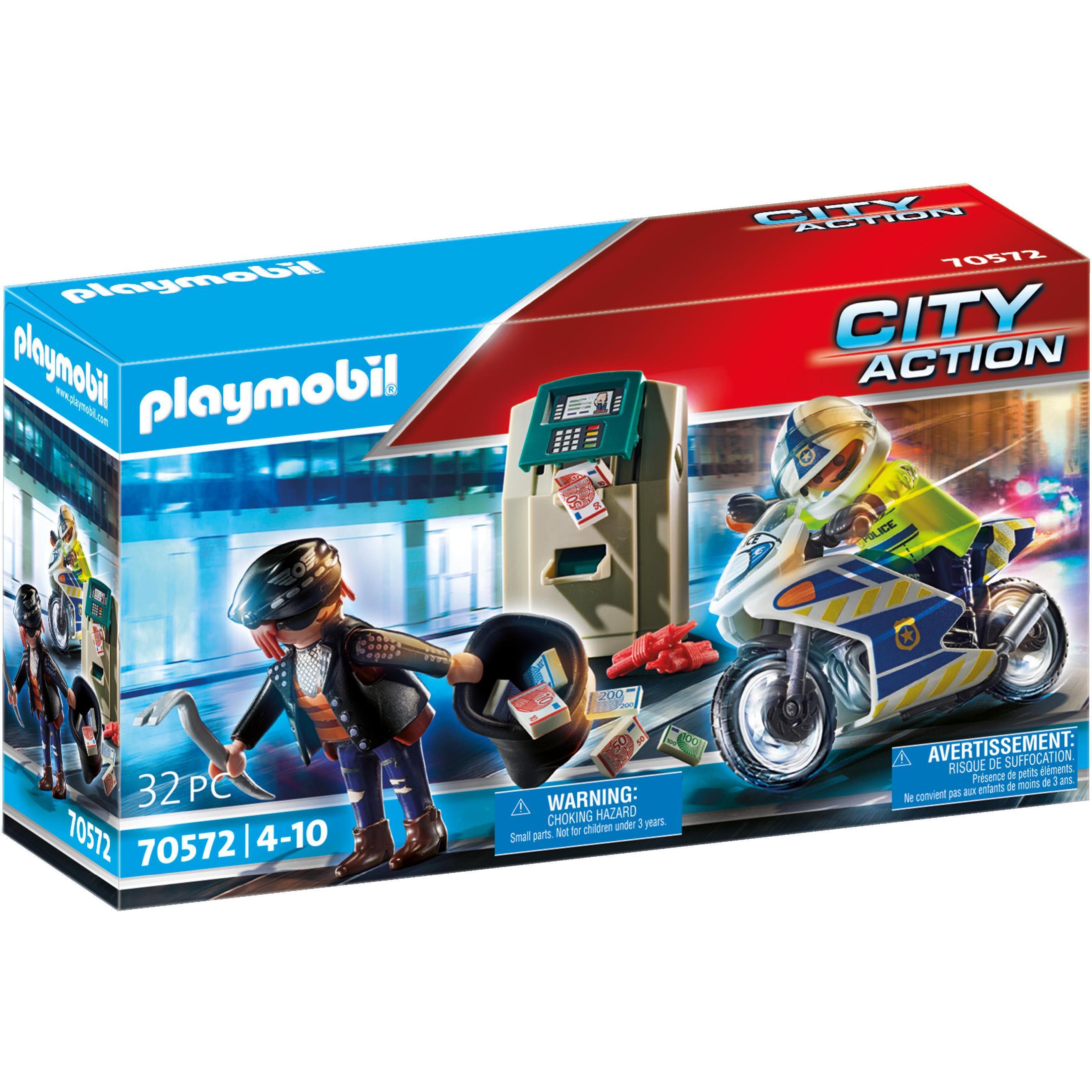 Playmobil Polizei-Motorrad: Verfolgung des Geldräubers (70572, Playmobil City Life)