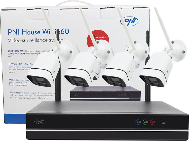 Produktbild PNI Videoüberwachungspaket House WiFi660 NVR 8 Kanäle und 4 drahtlose Aussenkameras 3MP, P2P, IP66