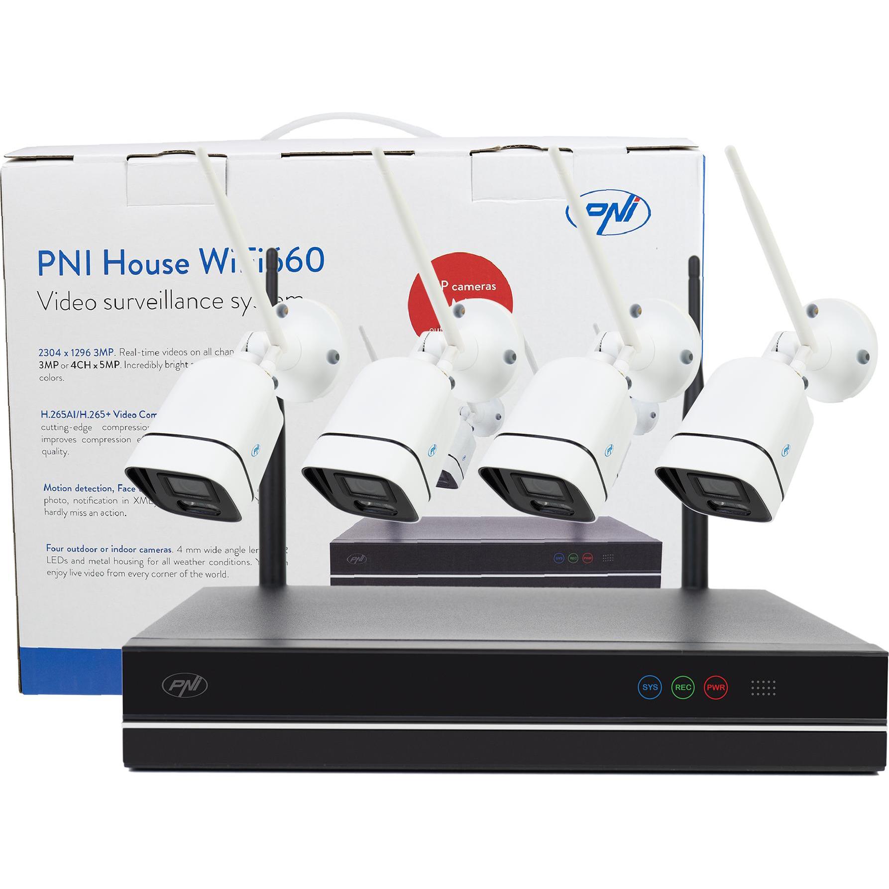 Thumbnail - PNI Videoüberwachungspaket House WiFi660 NVR 8 Kanäle und 4 drahtlose Aussenkameras 3MP, P2P, IP66, Netzwerkkamera, Schw...
