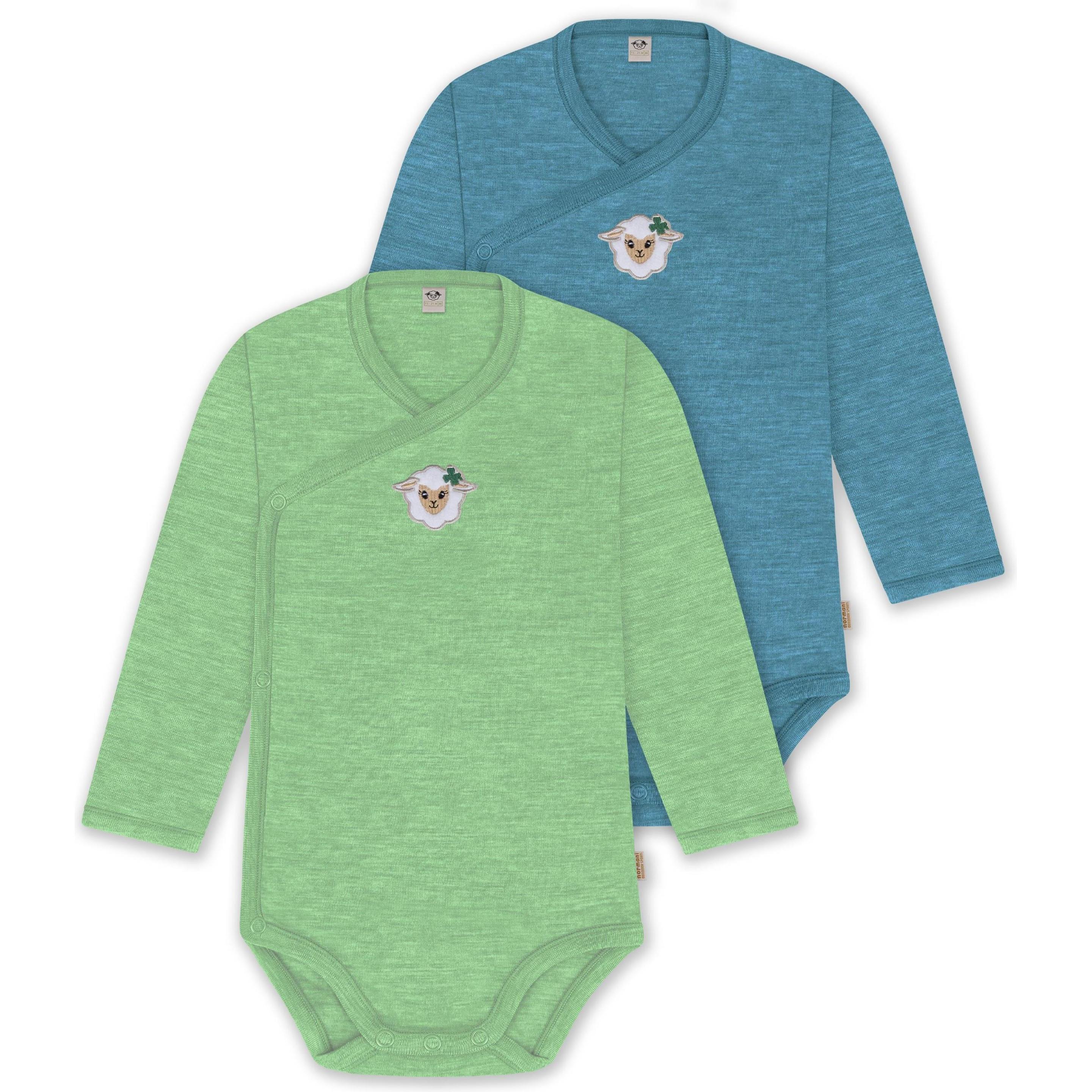 Normani, Herren, Body, 2er Pack Bio Baby-Body Langarm Wickelbody aus Merinowolle für Junge und Mädchen - 9353, Grün, (68...