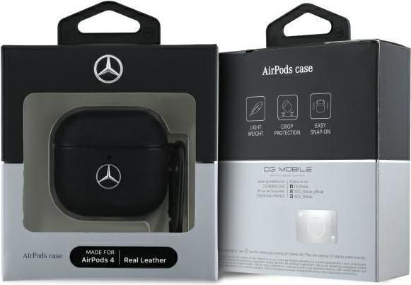 Actual product image Mercedes-Benz Mercedes MEA4CSLBK AirPods 4 cover black/black Leather Metal Logo (Headphone sleeve)
