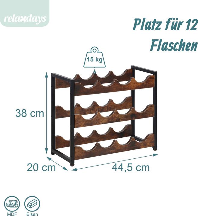 Actual product image Relaxdays winerack (12 bottles, 44.50 x 20 x 38 cm)