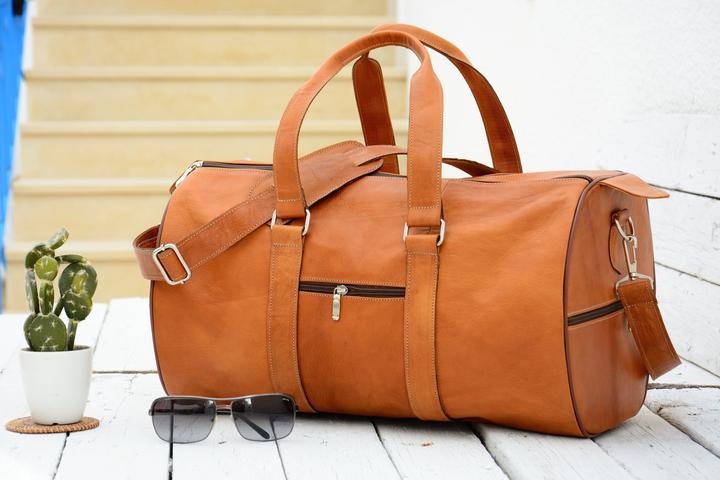 Produktbild Only-Bags.Store Camel Leder Duffel Bag, Hellbraune Gepäck Reisetasche, Weekender Tasche