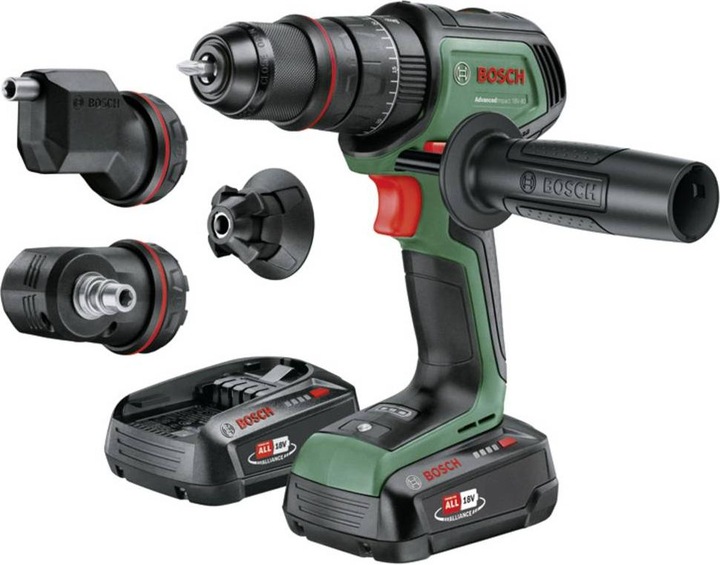 2x 18 V, Batteria da 2,5 Ah, caricabatterie, custodia per il trasporto, attacco angolare, attacco eccentrico, tappo magnetico, punta per cacciavite, impugnatura supplementare