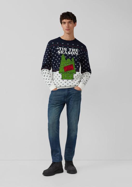 Produktbild s.Oliver Strickpullover Weihnachtspullover aus reiner Baumwolle mit Peanuts®-Motiv (M)