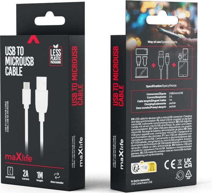 Produktbild Maxlife Kabel USB - microUSB 1,0 m 2A weiss (1 m, 10 W)