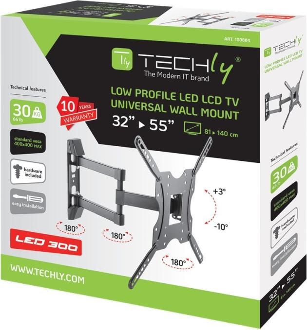 Produktbild Techly Klammer für LCD-Display - Schwarz - Bildschirmgrösse: 81.3-139.7 cm (32"-55") (Wand, 30 kg, 32" - 55")