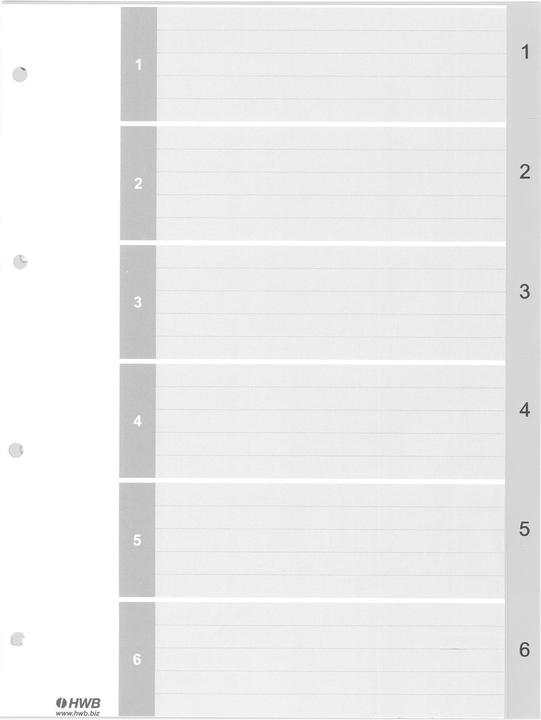 Image du produit Hwb Intercalaires A4, PP 1-6, Graduation : 1-6, Largeur excessive : Non