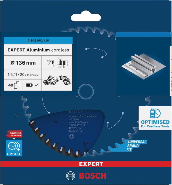 Actual product image Bosch Professional Zubehör EXPERT Aluminium Kreissägeblatt, 136x20 mm, T48