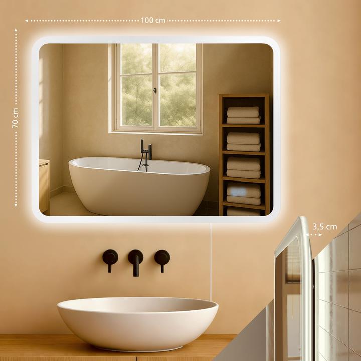 Actual product image CLP Bathroom mirror Jericho Anti-fog LED lighting dimmable 3 light modes (70 x 100 cm)
