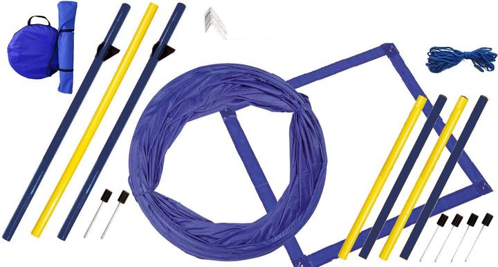 Petcenter Kit de démarrage Agility 1 tunnel 60x152 cm, 4 piquets de slalom, 1 saut, 1 tapis de boxe (Taille unique, Agility)