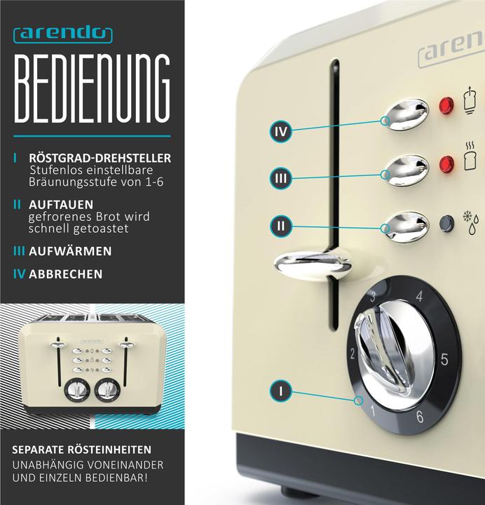 Produktbild Arendo Automatik Toaster 4 Scheiben in Beige