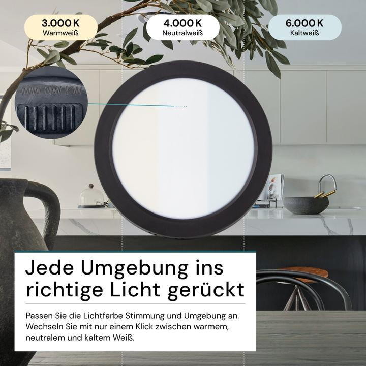 Produktbild Luxula LED-Deckenleuchte, 24W, EEK: F, 2400lm, CCT, IP44, rund, schwarz (2400 lm)