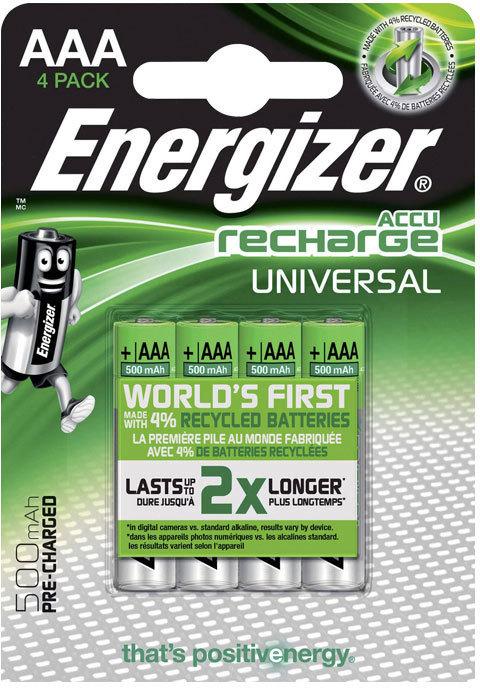 Produktbild Energizer Recharge Universal (4 Stk., AAA / LR03 / Micro / R03 / AM4 / MN2400 / KR03, 500 mAh)