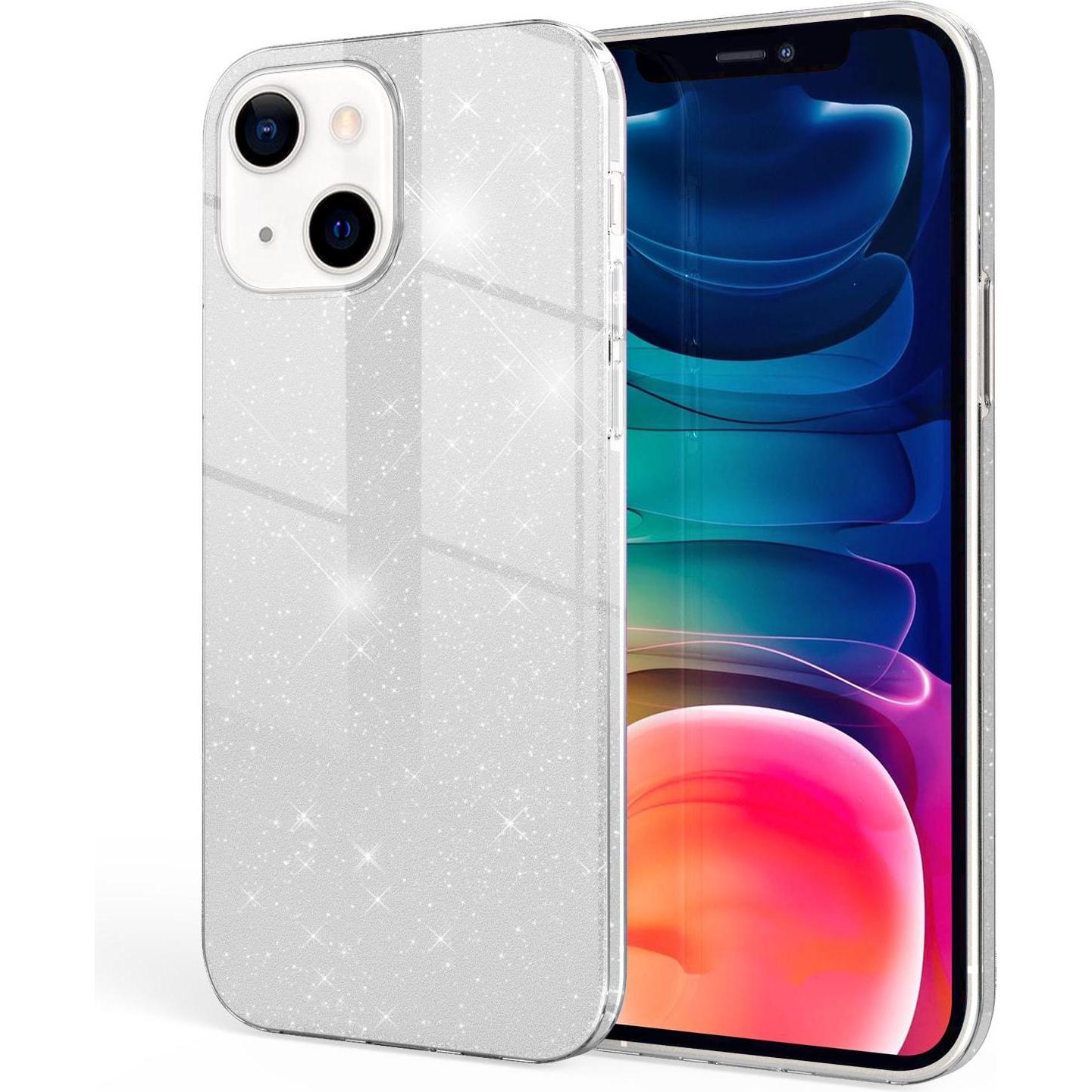 Nalia Glitzer Handyhülle (Apple iPhone 13), Smartphone Hülle, Silber